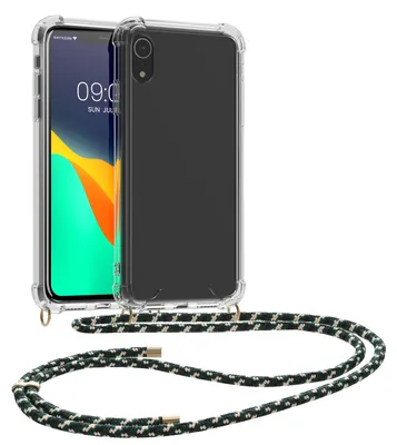 Produktbild von kwmobile Necklace Case kompatibel mit Apple iPhone XR Hülle - Silikon Cover mit Handykette - Band Handyhülle Grün Transparent Weiß Schwarz