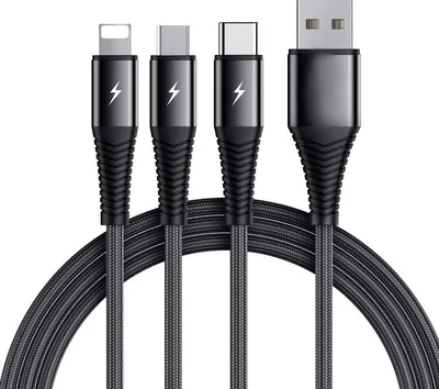 Immagine prodotto di Cavo 3 in 1 Lightning, USB-C, Micro-USB, 3A, 1,2 m - Nero