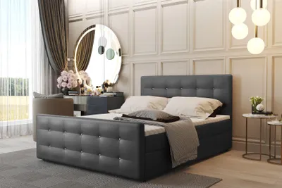 Produktbild von Boxspringbett Schlafzimmerbett CARLOS 180x200cm Kunstleder Madryt Dunkelgrau inkl.Bettkasten