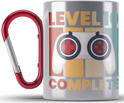 Produktbild von Trendation - 10. Geburtstag Edelstahl Tasse Karabiner Geschenk Jungs Jungen Gamer Zocker 10 Jahre Alt Geburtstagsgeschenk Idee (Rot)