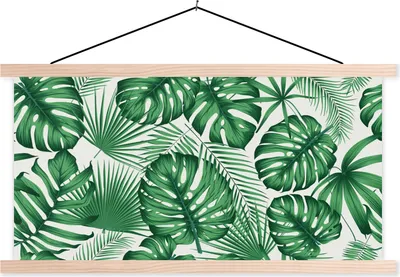 Produktbild von MuchoWow® Textilposter Tropisch - Dschungel - Blätter 60x30 cm mit holzfarbenen Rahmen - Dekoration
