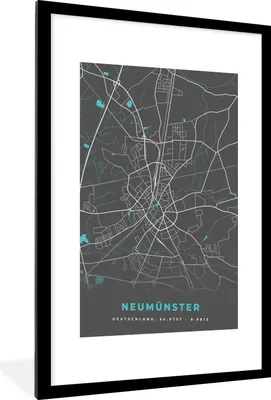 Produktbild von MuchoWow® Gerahmtes Poster Neumünster - Stadtplan - Blau - Karte - Deutschland 60x90 cm - Poster mit Schwarzem Bilderrahmen Wandposter Rahmen Foto Bilder - Dekoration - Wandposter Wohnzimmer - Hochwertig