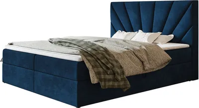 Produktbild von Boxspringbett DENVER mit 2 Bettkästen, Polsterbett Maße: 120x200, Farbe: Dunkelblau, Velourstoff, Doppelbett mit Bonell-Matratze