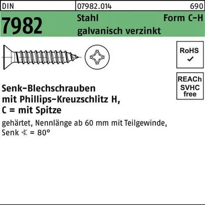 Produktbild von Senkblechschraube DIN 7982 m.Kreuzschlitz-PH/Spitze C 4,8 x 70 -H Stahl galvanisch verzinkt