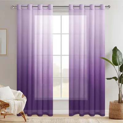 Image de Rideaux en voile avec œillets, dégradés de couleurs - Décoration semi-transparente pour salon