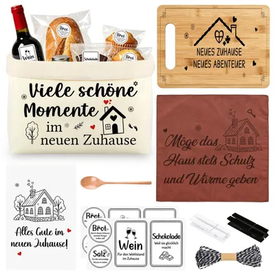 Einweihungsgeschenkset: Brotkorb, Schneidebrett, Küchentuch