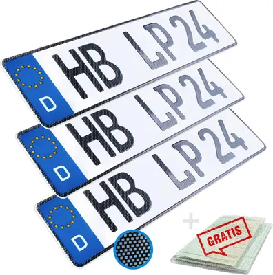 Produktbild von 3 Kennzeichen Carbon Optik 52 x 11cm Wunschennzeichen  PKW Autokennzeichen Kfz