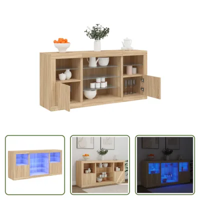 Produktbild von The Living Store Sideboard mit LED-Leuchten Sonoma-Eiche 142,5x37x67 cm