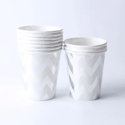 Obrázok produktu pre Papierové poháre, 10 ks / 275 ml, biele / strieborné cikcakové