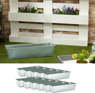 Produktbild von Pflanzkasten 12er Set aus Zink für Europaletten Paletten Pflanzkübel 38x13x9 cm
