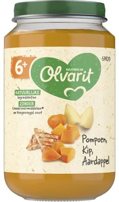 Produktbild von Olvarit Pompoen Kip Aardappel Babybrei 6 Monate+ 200g – Nährstoffreiche Mahlzeit