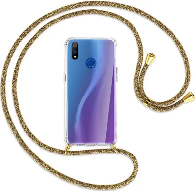 Produktbild von Handykette Backcover-Schutzhülle mit Band (Metall goldfarben) für Realme 3 Pro (X Lite) - braun+beige
