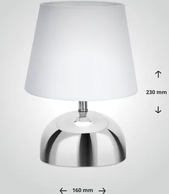 Produktbild von Tischleuchte mit Metallfuß chrom und Stoffschirm weiß Sockel E14 B160xH230mm