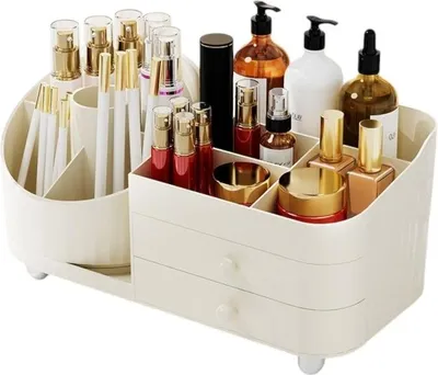 Obrázek produktu pro Flamenco Mystique Organizer na štětce, kosmetiku, otočný s šuplíky, krémový 31 x 14,5 x 11,6 cm CB66
