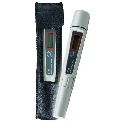 A digital pH tester pen and its protective case are shown against a white background.