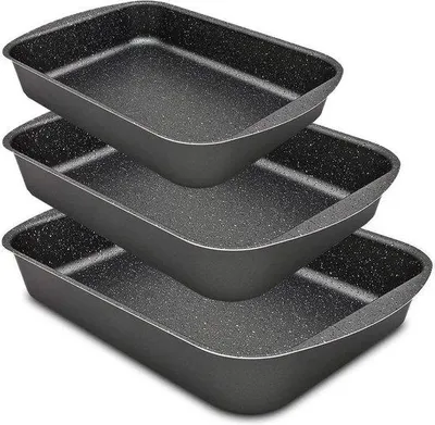Image de Lot de 3 moules à gâteaux en aluminium avec rôtissoire et poêle à frire - Revêtement antiadhésif