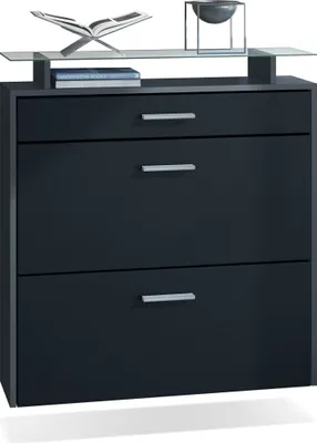 Produktbild von Vladon Schuhschrank Malea, Anthrazit matt/Schwarz matt - hängender Schuhkipper für 16 Paar Schuhe (89 x 96 x 23 cm)