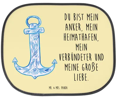 Produktbild von Mr. & Mrs. Panda Sonnenschutz Auto Anker Blau - Gelb Pastell - Geschenk, Lustige Sprüche, Seitlicher, Autoscheiben, Sonnenblende