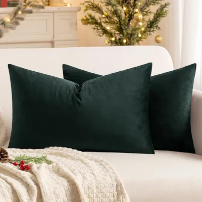 Image de Lot de 2 housses de coussin, coussins décoratifs, coussins de canapé, housses de coussin décoratives avec fermeture éclair dissimulée, pour canapés et chambres à coucher, 30 x 50 cm, vert foncé