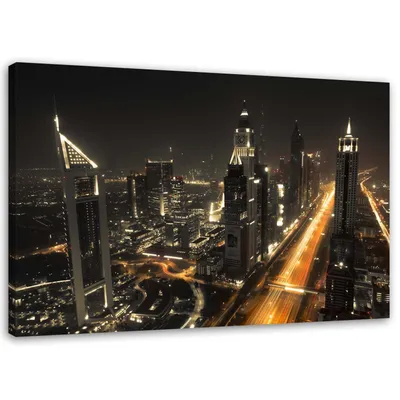 Produktbild von Leinwandbild skyline von dubai bei nacht 60x40 cm Feeby grau wandbild bereit zum aufhängen