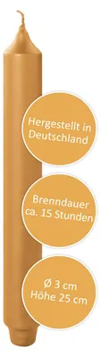 Productafbeelding van Fink KAARS, metalen staalkaars, paraffine, goudkleurig, L. 3 cm, B. 3 cm, H. 25 cm, D. 3 cm, artikelnummer 123264