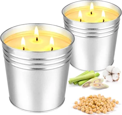 Produktbild von Citronella Kerze Outdoor Groß 2x 15oz Sojawachs Zitronella Duft Garten Camping 180h