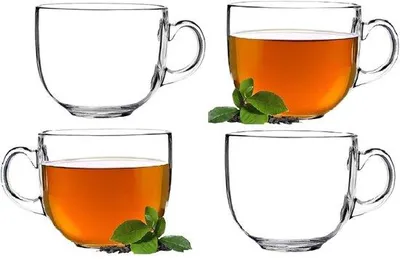 Zdjęcie produktu dla Szklanki 450 ml - Zestaw 4 sztuk - Szkło jednościenne - Z uchem - Szklanki do kawy - Szklanki do cappuccino - Odporne na wysokie temperatury