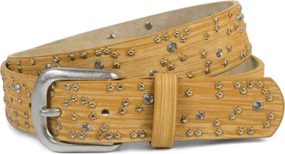 Produktbild von styleBREAKER Damen Gürtel mit Sternchen Nieten und Strass, Oberfläche in Pinselstrich Optik, Vintage Nietengürtel, kürzbar 03010096