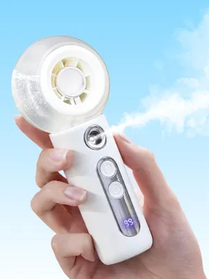 Produktbild von Sprühventilator, weiß, tragbar, USB, 4 Stufen. Kühlender Sprühnebel für Sommerreisen, Turniere, Outdoor, Make-up & Homeoffice.