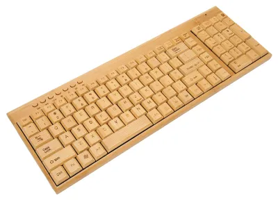 Image de Périphériques informatiques sans fil - Connexion sans fil 2,4 GHz - Plug-and-Play - Périphériques de contrôle en bois de bambou pour clavier de bureau
