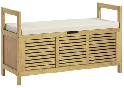 Productafbeelding van Schoenenrek met opbergruimte, schoenenbankje, zachte zitting, bamboe, 100x40x60 cm