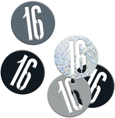 Produktbild von Konfetti schwarz & silber Zahl 16