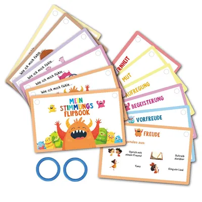 Produktbild von Gefühlskarten Kinder – 30-teilig, wasserabweisend, beidseitig bedruckt, Ringe für einfachen Transport, Vorschul- und Grundschulkinder