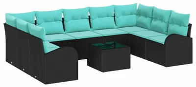 Produktbild von vidaXL Gartensofa-set 10 stk. Schwarz und Türkis Poly-Rattan