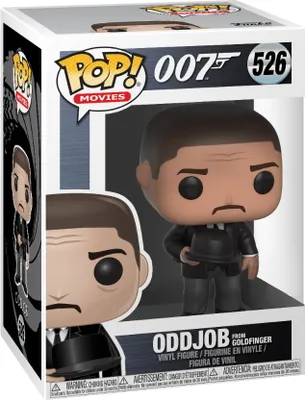 A Funko Pop! vinyl figure of Oddjob from the James Bond movie Goldfinger, shown in its original packaging.