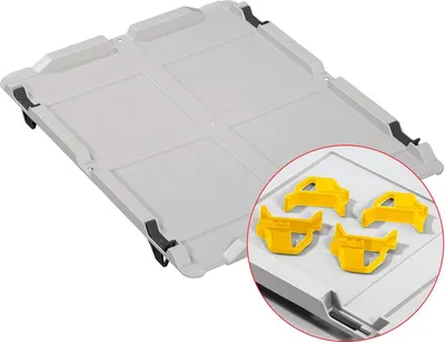 Produktbild von Auflagedeckel Set Eurobox NextGen mit 4 gelben Schiebeschnappverschlüssen | BxT 30x40cm | Grau | Eurobehälter, Transportbox, Transportbehälter, Stapelbehälter
