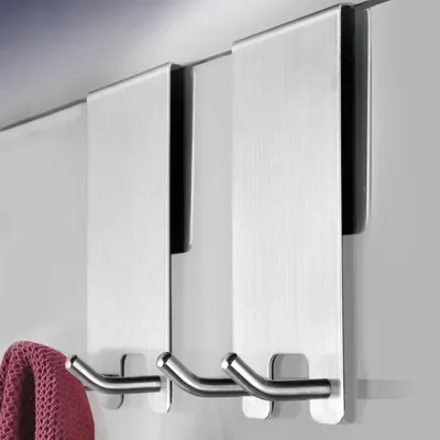 Image de Crochets pour serviettes, lot de 2, crochets de douche sans perçage, porte-serviettes en acier inoxydable pour paroi de douche, pour serviettes et raclettes, crochets pour paroi de douche avec embouts en caoutchouc pour vitres de 6 à 12 mm d'épaisseur