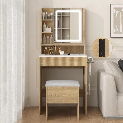 Obrázok produktu pre Toaletný stolík so zrkadlom LED a úložným priestorom, 3 farby