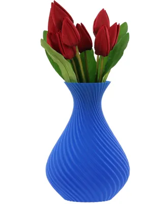 Image de Vase bouteille fleurs artificielles 3D bleu haut 20 cm plastique décoratif