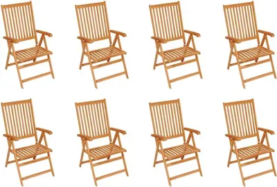 Produktbild von 8 klappbare Gartenstühle aus Teak 57 x 71,5 x 100 cm mit 7-Fach Verstellbarer Rückenlehne wetterfest leichtgewichtig platzsparend für Garten Terrasse Balkon und Camping