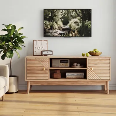 Produktbild von TV-Ständer Mid-Century Modern, 110 cm Medienkonsole mit Stauraum, in Eichenoptik, geeignet für Wohn- und Schlafzimmer