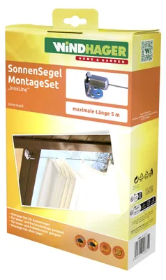 Produktbild von Windhager Montageset Seilspannmarkise Edelstahl InoxLine Silber, Befestigungsset aus Metall für Wand- und Deckenmontage, wetterfest und rostfrei, für Spannweiten bis 5 m, komplett für Montage, 10885