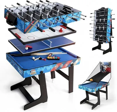 Productafbeelding van Multifunctionele speeltafel 5-in-1, inklapbaar: biljart, tafelvoetbal