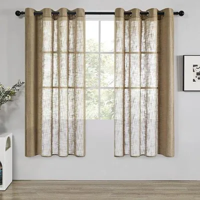 Produktbild von Unyqoos® Voile-Vorhänge mit Ösen – halbtransparente Gardinen, Leinenoptik, 100% Polyester, 175 x 140 cm (H x B), Taupe, 2er-Set