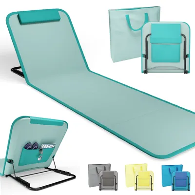 Produktbild von ONBEST Strandliege | faltbar | mit Rückenlehne | Kissen und Tragetasche | Staufach | Türkis | 165x49cm | klappbar