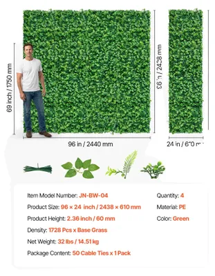 Produktbild von Künstliche Blumenwand, haustierfreundlich, einfache Installation, 24x96in 4pcs