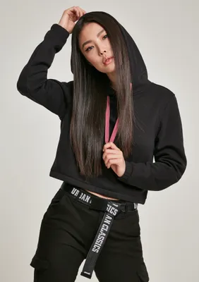 Immagine prodotto di Urban Classics - Felpa con cappuccio con coulisse a contrasto da donna, nero - L