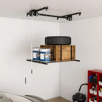 Produktbild von Hängelager Garage mit Kurbelsystem 1,2x1,2m Stahl 113kg Tragkraft Sicherheitsverriegelung