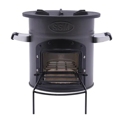 Zdjęcie produktu dla Szary grill na węgiel drzewny ze stali nierdzewnej Przenośny piec kempingowy Piec na drewno Piec rakietowy Grill na świeżym powietrzu