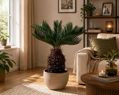 Produktbild von Palmfarn (Cycas revoluta) 50–60 cm – Japanischer Palmfarn mit 15–20 cm Knolle | Exotische Zimmerpflanze für Kübel & Wintergarten, KI-generiertes Bild
